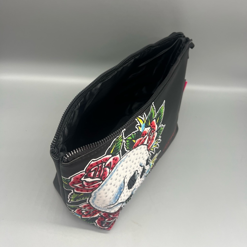Ed hardy rhinestone skull and roses cosmetics bag - Picture 8 of 9